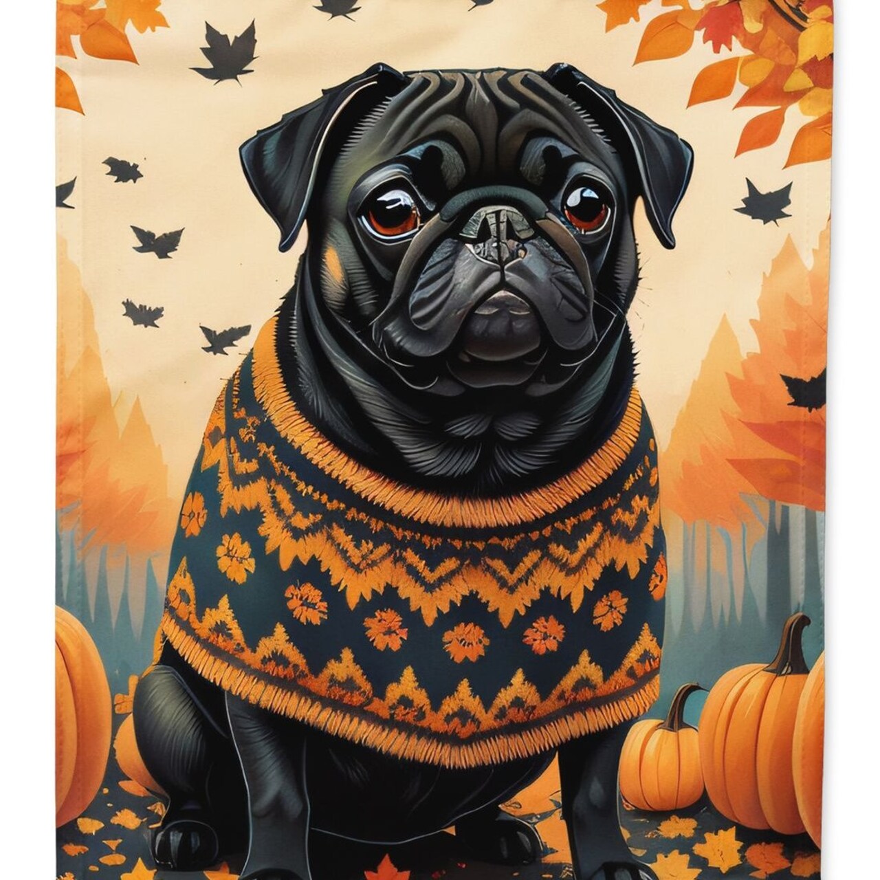 Edge Collections - 11 1/4" X 15 1/2" - Multicolor - Garden Black Pug Fall Garden Flag - 1 Piece